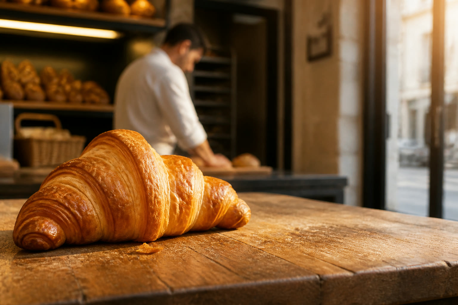 Croissant artisanal fraîchement préparé dans une boulangerie
